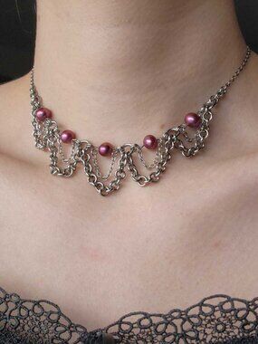Medieval princess gothic silver chainmail necklace with a small silver chain
